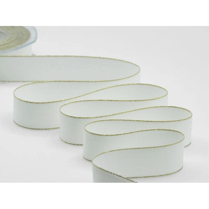 NASTRO BIANCO BORDO ORO 25MM. 20MT. POLICOTONE